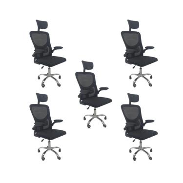 Imagem de Kit 5 Cadeiras de Escritório Oficial Vegas Apoio Preto