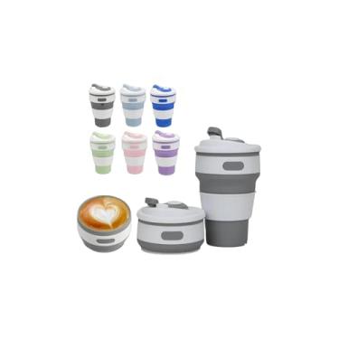 Imagem de Copo Retrátil de Silicone com Tampa, 140ml, Dobrável, Reutilizável, 7,5x8cm, para Bebidas Quentes e Frias