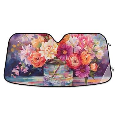 Imagem de Pintura a óleo em aquarela colorida, vaso colorido, pára-brisas de carro, proteção UV, persiana dobrável para janela de carro, para caminhão, SUV, carro mantenha fresco