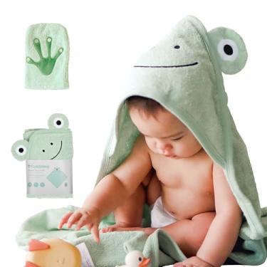 Imagem de CuddleBug Conjunto de toalha de banho e toalha de banho com capuz (sapo) - Toalhas de bebê com capuz 100% algodão felpudo para recém-nascidos e crianças, super macias e ultraabsorventes, essenciais