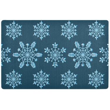Imagem de TSENQUE Tapete de porta personalizado de flocos de neve azuis de Natal tapete de entrada à prova d'água, tapete de entrada interna para entrada interna para entrada de casa 81 cm x 50 cm