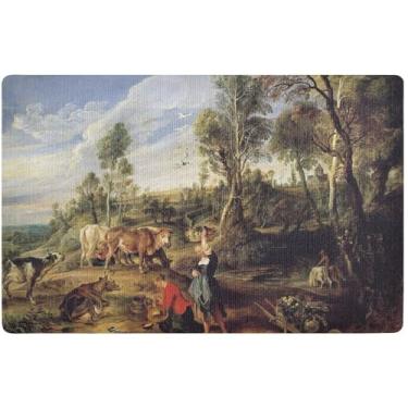 Imagem de Arte personalizada Peter Paul Rubens pintura campo paisagem capacho engraçado tapete externo absorvente tapete de porta interior para entrada tapete de porta da frente 81,3 cm x 50,8 cm