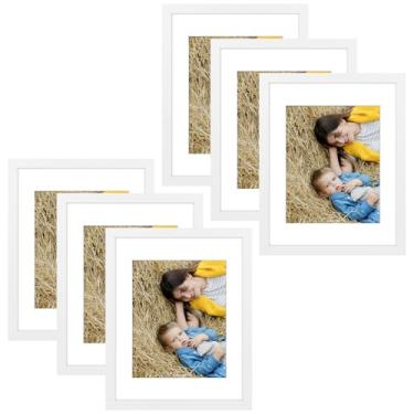Imagem de Golden State Art, Porta-retrato 28 x 35 cm, pacote com 6, fosco, 20 x 25 cm, com acrílico, conjunto de molduras para galeria - suporte de parede (branco, pacote com 6)