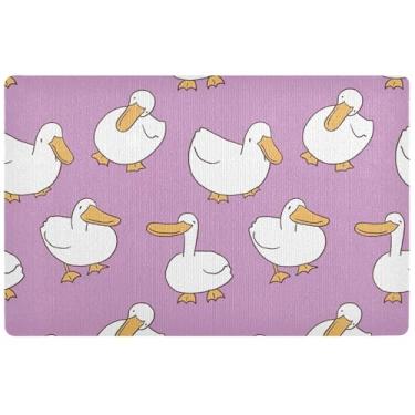 Imagem de TSENQUE Tapete de porta violeta de pato personalizado com desenho animado engraçado tapete de porta ao ar livre, tapete impermeável para cães tapetes de entrada laváveis para dentro de casa, 81 cm x