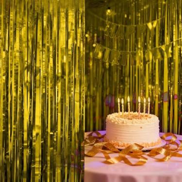 Imagem de Pacote com 2 panos de fundo de cortina com franjas, painéis de streamer, decoração de festa de cabine de fotos, aniversário, ano novo, casamento, formatura, decoração de parede