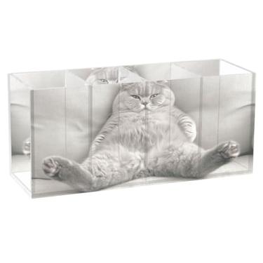 Imagem de TSENQUE Porta-lápis colorido personalizado para arte de mesa, engraçado, gato gordo, sofá, caneta, caneta, pincel de maquiagem