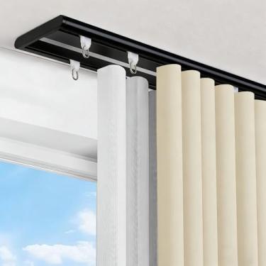 Imagem de Cbsroro Trilho de cortina de trilho duplo, montado no teto, sistema de trilhos de cortina de alumínio pesado silencioso, trilhos deslizantes para cortinas, divisor de quarto para quarto, sala de estar