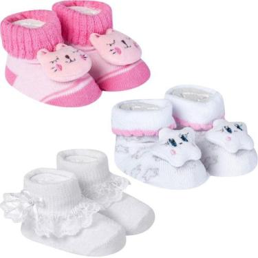 Imagem de 3 Meias Bebê Pantufa Recém Nascido Menina Algodão Confortável Divertid