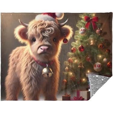 Imagem de Cobertor de Natal personalizado de vaca Highland fofo macio 177,8 cm x 139,7 cm cobertores de sofá de carro para mulheres cobertor engraçado sherpa