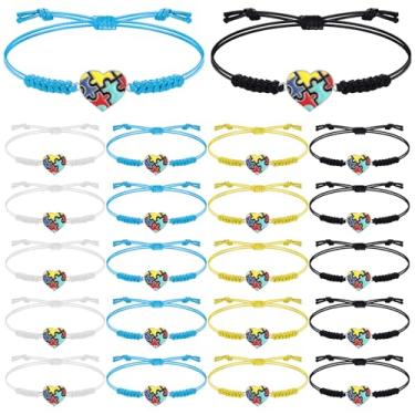 Imagem de Junkin 20 peças, pulseira de conscientização do autismo, pulseira ajustável, joia de conscientização, presente de coração, berloque para adultos, professor, mãe, esposa, marido, tia, 8.66 inches, Sem