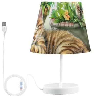 Imagem de TSENQUE Candeeiro de mesa moderno em aquarela para gatos, gatinhos, USB, moderno, LED, mesa de cabeceira, regulável, lâmpadas infantis para decoração de quarto