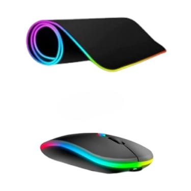 Imagem de Rato Bluetooth RecarregáVel Sem Fios — Bateria Integrada, Funcionamento Silencioso, Ideal Para EscritóRios DoméSticos E Multitarefas(Mouse Pad RGB 30x80CM+MOUSE)
