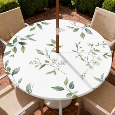 Imagem de COTAIL Toalha de mesa redonda para uso ao ar livre com zíper e orifício para guarda-chuva, toalha de mesa elástica à prova d'água a óleo para pátio, piquenique, acampamento, jardim, serve para mesa