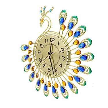 Imagem de GLOGLOW Despertador/Relógio/Relógio de Parede/rádio Com Design de Pavão 3D, Silencioso Sem Tique-taque, 14,6 Polegadas, para Sala de Estar, Decoração de Escritório, Ferro, Parede Grande e Moderna