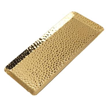 Imagem de SPYMINNPOO Bandeja de Sobremesa de Aço Inoxidável Martelado, para Máquina de Lavar Louça Doméstica Segura, 25x11cm, Bandeja de Servir Toalha, Prato de Frutas de Cozinha (Dourado)