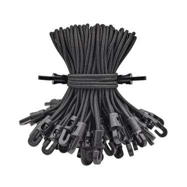 Imagem de ABINLIN Pequenos cordões elásticos com ganchos de 15 cm, 50 peças de mini lona ajustável para uso externo, preto