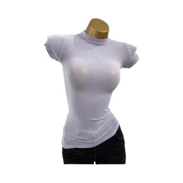 Imagem de Camiseta Feminina Slim-fit De Gola Alta Transparente Com Manga Curta S