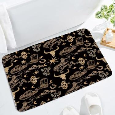 Imagem de Tapete de banho caubói asteca boho touro caveira deserto cacto ferradura vaca sudoeste fazenda país vintage geométrico retrô decoração banheiro tapete tapete de chão