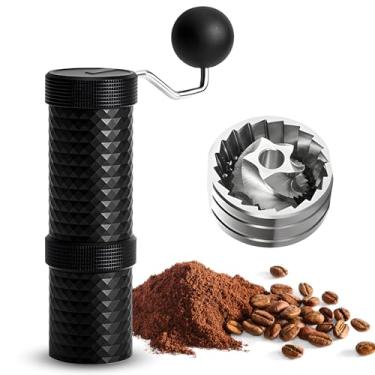 Imagem de Moedor de grãos de café ajustável para uso doméstico, aço inoxidável, moedor de expresso manual, posicionamento de rolamento duplo, com base antiderrapante 2 em 1, manivela de madeira, moedor de café