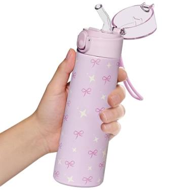 Imagem de Turmaster Garrafas de água pequenas de 265 ml com alça, frasco oculto com padrão de coração impresso em 3D, frascos de viagem para bebidas quentes e frias para escola, festivais, cruzeiros e esportes