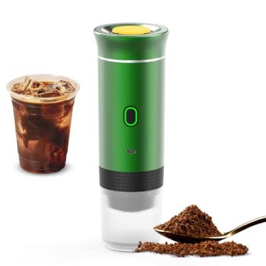 Imagem de Máquina de café portátil para carro, casa, viagem, 3 em 1, cafeteira elétrica sem fio, funciona com cápsula e café moído, 15 bar, mini cafeteira fria e aquecimento com copo de 150 ml