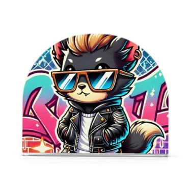 Imagem de Porta-guardanapos de mesa roxo gato graffiti, porta-guardanapos de coquetel, pacote com 2, suporte de acrílico antiderrapante