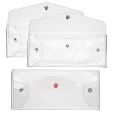 Imagem de PATIKIL Bolsa de dinheiro de 21,5 x 8,5 cm, 3 peças de PVC, bolsa de depósito de dinheiro, envelopes com glitter, carteira de cheque para moedas, cosméticos, fatura Invioce, branca