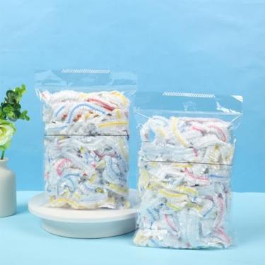 Imagem de Embalagem com 100 embalagens descartáveis para alimentos – Sacos elásticos para alimentos e capas de prato transparentes extensíveis com elásticos coloridos, estilo simples para casa, restaurante