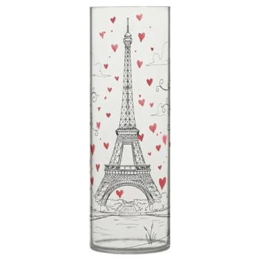 Imagem de CEBUGI Vaso de flores da Torre Eiffel com desenho animado de 10 x 30 cm, vaso cilíndrico para flores, vaso transparente inquebrável para decoração de casa de festa de casamento