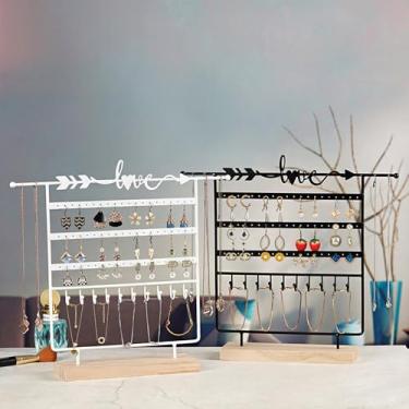 Imagem de Organizador de brinco SIWOTED Aoresac/Organizador de suporte de brinco de 4 camadas com ganchos de colar de metal/Expositor de suporte organizador de joias para (Preta)