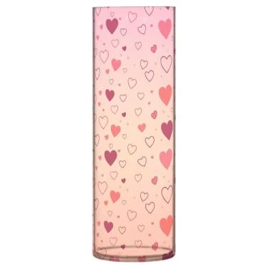 Imagem de CEBUGI Vaso de flores com estampa de corações 10 x 30 cm, vaso cilíndrico para flores, vaso transparente inquebrável para festa de casamento, decoração de casa