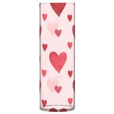 Imagem de CEBUGI Vaso de flores com estampa de corações 10 x 30 cm, vaso cilíndrico para flores, vaso transparente inquebrável para festa de casamento, decoração de casa