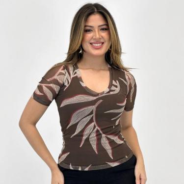Imagem de Blusa Fato Básico Estampada em Tule Manga Curta Feminina-Feminino