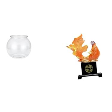 Imagem de Whtkoph Ornamento Transparente para Pequeno Aquário, Vaso, Mesa, Escritório, Escultura, Artesanato em Resina, Estátua Moderna de Carpa Chinesa, F
