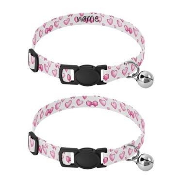 Imagem de SEHANY Conjunto de 2 coleiras de cachorro com laço rosa fofo, fivela de plástico resistente, leve, macia e leve, com sino pequeno, coleiras personalizadas com nome de animal de estimação para meninos