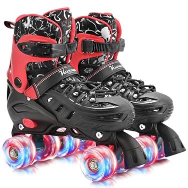 Imagem de Kuxuan Skates Patins para meninas e meninos, crianças, 4 tamanhos, ajustáveis, divertidos, com rodas iluminadas para adolescentes e mulheres, ambientes internos e externos