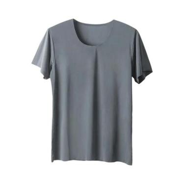 Imagem de Camiseta Masculina Slim Fit De Seda Gelada Sem Costura Branca 2 Peças 