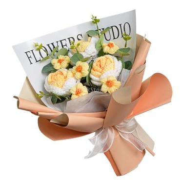 Imagem de Wswqop Buquê de Flores de Crochê Tricô Buquê de Flores de Crochê Decoração Arranjos Florais para Festa de Aniversário Do Dia Dos Namorados, Gradiente laranja