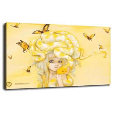 Imagem de Impressão em tela de borboleta, arte de parede de cobra, pôster amarelo para casa, conjunto de 1 decoração com moldura 106.6 cm x 61.0 cm