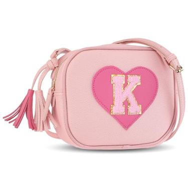 Imagem de JOJHDR Bolsa tiracolo com inicial personalizada para meninas, com borla, novidade para crianças, bolsa de ombro, presente de aniversário para crianças de 2 a 10 anos, K