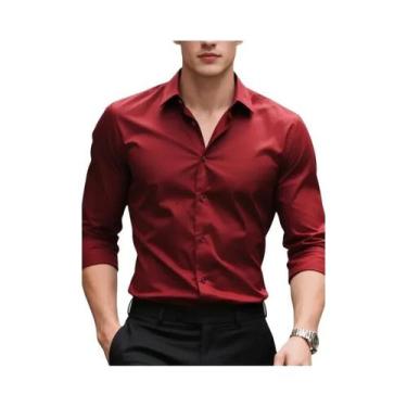 Imagem de Camisa Social Masculina De Manga Longa Em Cor Sólida, Casual Inteligen
