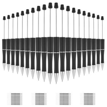 Imagem de Chanumetal 20 canetas com contas, canetas de plástico com contas a granel, refis extras, contas de tinta preta para crianças, professores, estudantes, escritório, material escolar, suprimentos para