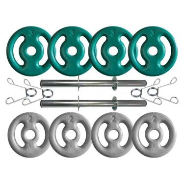 Imagem de Kit com Barras de Halteres e Anilhas Emborrachadas - 20 Kg-Unissex