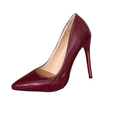 Imagem de Sapatos femininos de salto alto de bico fino com salto agulha de 11 cm para roupas casuais e retrô, Vinho vinho, 38