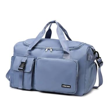 Imagem de TIOYW Bolsa de ginástica esportiva, bolsa de viagem seca e molhada para mulheres, bolsa tiracolo de natação, bolsa de viagem ao ar livre, bolsa de viagem de fim de semana, Azul, One Size