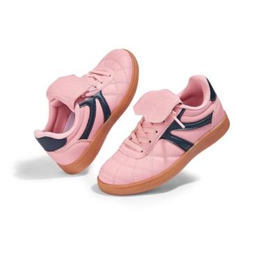 Imagem de LUCKY STEP Tênis unissex infantil, casual, moderno, leve, para caminhada, clássico, retrô, esportivo para crianças pequenas, Rosa/azul-marinho, 12 Little Kid