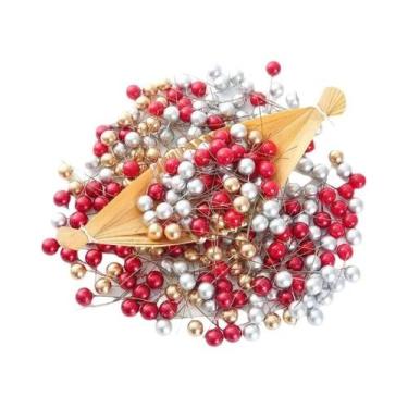 Imagem de Enfeites De Natal Em Forma De Frutas Vermelhas Douradas 50 Peças Decor