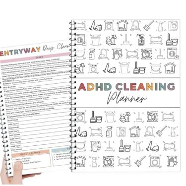 Imagem de IDFXP Agenda de limpeza TDAH para adultos, agenda de limpeza e lista de verificação diária/semanal/mensal para limpeza doméstica e tabela de tarefas, caderno com rastreadores para tarefas domésticas