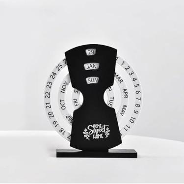 Imagem de Calendário perpétuo de mesa, calendário moderno de anel, calendário de bloco giratório manual de disco