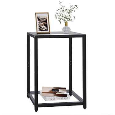 Imagem de Rovaurx Mesa de canto pequena, mesa lateral de sofá com tampo de vidro temperado, mesa de cabeceira elegante para sala de estar, quarto, varanda, 2 prateleiras de armazenamento, moldura de metal, 38 cm C x 30 cm L x 50 cm A, preto KBZ203B